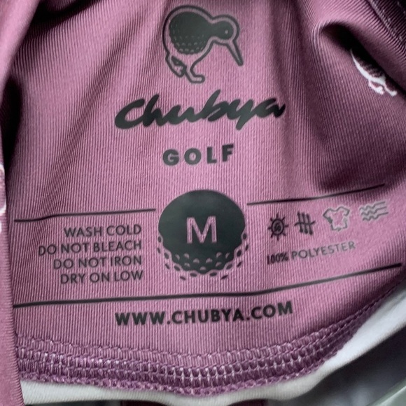 Chubya Golf Men Size Medium Polo Shirt Short Sleeve Top Purple Bird Printed - Picture 7 of 8